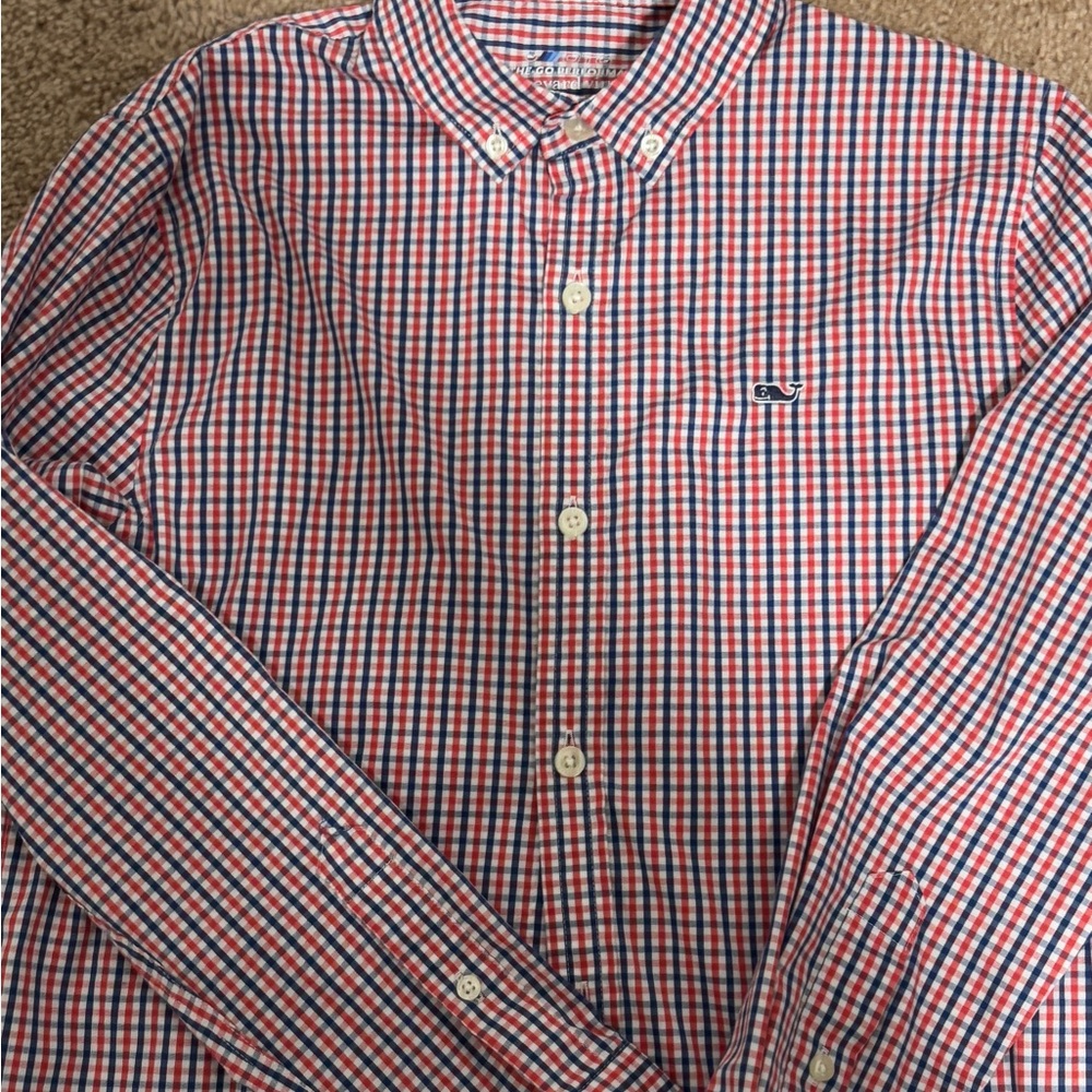 Vineyard Vines Boys Performance Red and Blue Checkered Shirt